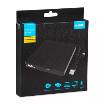 Ārējais optiskais diskdzinis IBOX IED03 DVD±RW USB 3.1 Gen1 (USB-C) Melns, paplāte, 24x CD / 8x DVD
