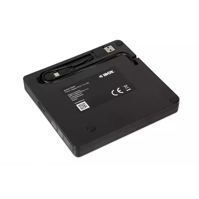 Ārējais optiskais diskdzinis IBOX IED03 DVD±RW USB 3.1 Gen1 (USB-C) Melns, paplāte, 24x CD / 8x DVD