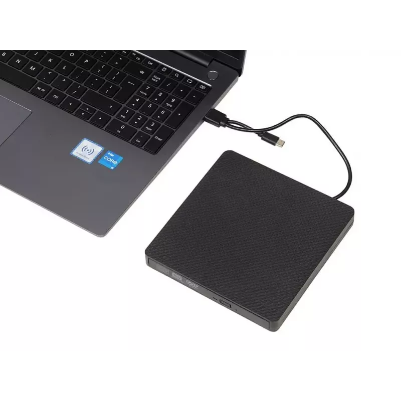 Ārējais optiskais diskdzinis IBOX IED03 DVD±RW USB 3.1 Gen1 (USB-C) Melns, paplāte, 24x CD / 8x DVD