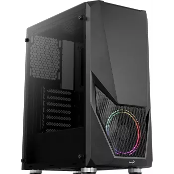 Korpuss AEROCOOL Zauron Midi Tower Melns — Midi-Tower, sānu logs, atbalsta ATX/microATX/Mini-ITX, max GPU 32.5 cm, CPU dzesētāja augstums 166 mm, 2x 3.5 collu sloti, 4x 2.5 collu sloti