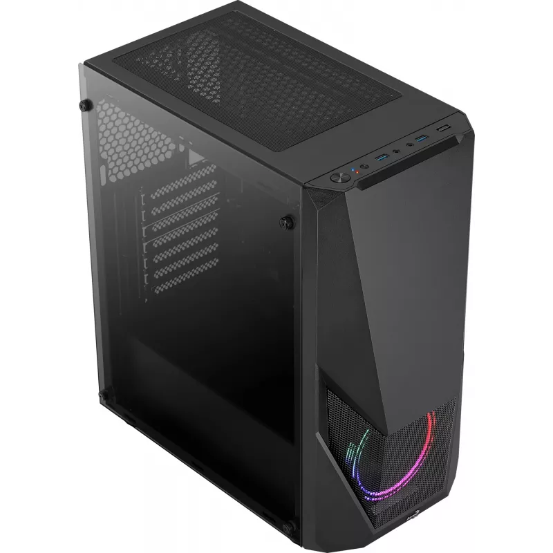 Aerocool PGS Zauron FRGB-G-BK-v1 Midi Tower datora korpuss spēlētājiem, ATX/micro-ATX/Mini-ITX, rūdīts stikls, FRGB, melns