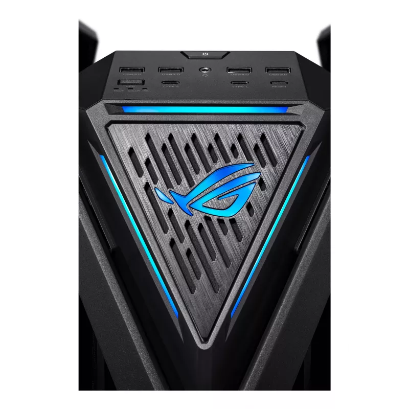 PC korpuss ASUS ROG Hyperion GR701 BTF Edition tornis — melns, rūdīts stikls, E-ATX/ATX/microATX atbalsts, 46 cm GPU, 420 mm augšējais radiators