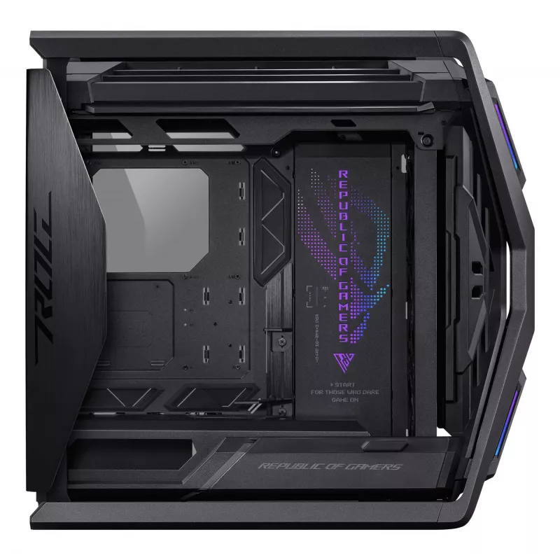 PC korpuss ASUS ROG Hyperion GR701 BTF Edition tornis — melns, rūdīts stikls, E-ATX/ATX/microATX atbalsts, 46 cm GPU, 420 mm augšējais radiators