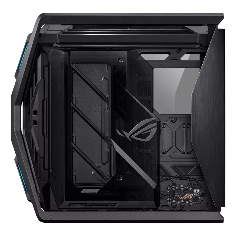 PC korpuss ASUS ROG Hyperion GR701 BTF Edition tornis — melns, rūdīts stikls, E-ATX/ATX/microATX atbalsts, 46 cm GPU, 420 mm augšējais radiators