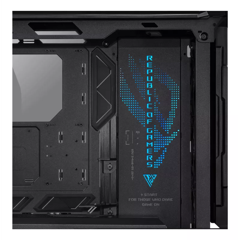 PC korpuss ASUS ROG Hyperion GR701 BTF Edition tornis — melns, rūdīts stikls, E-ATX/ATX/microATX atbalsts, 46 cm GPU, 420 mm augšējais radiators