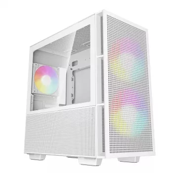 PC korpuss DeepCool CH360 mikro ATX balts — rūdīts stikls, 2x140mm priekšējie ventilatori, USB-C, atbalsta GPU līdz 320 mm