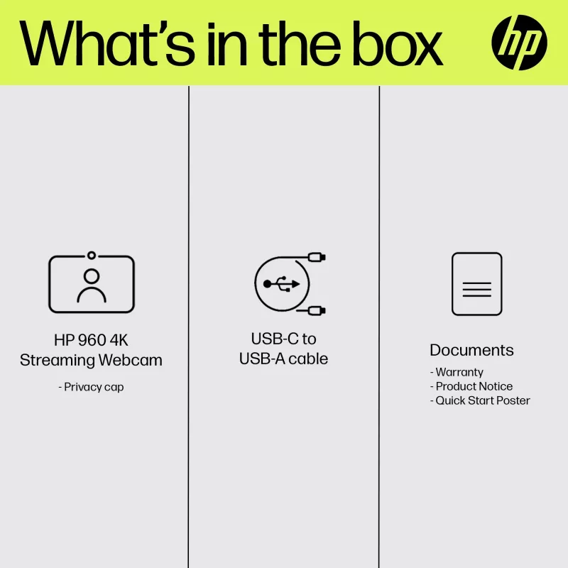 HP 960 4K straumēšanas tīmekļa kamera, 8 MP, 3840 x 2160 pikseļi, 4K Ultra HD, 30 fps, 5x, mājas lietošanai