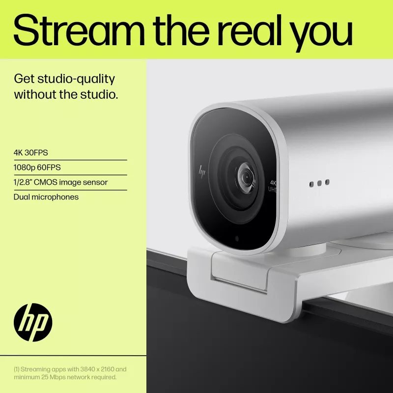 HP 960 4K straumēšanas tīmekļa kamera, 8 MP, 3840 x 2160 pikseļi, 4K Ultra HD, 30 fps, 5x, mājas lietošanai