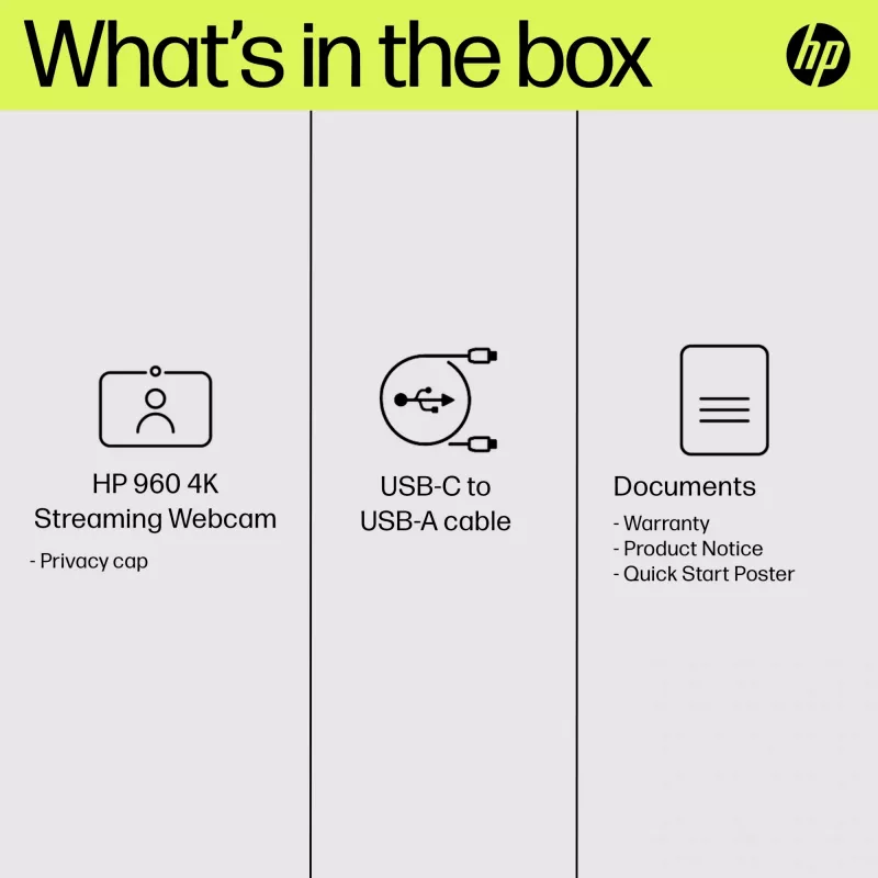 HP 960 4K straumēšanas tīmekļa kamera, 8 MP, 3840 x 2160 pikseļi, 4K Ultra HD, 30 fps, 5x, mājas lietošanai