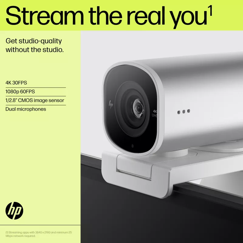 HP 960 4K straumēšanas tīmekļa kamera, 8 MP, 3840 x 2160 pikseļi, 4K Ultra HD, 30 fps, 5x, mājas lietošanai