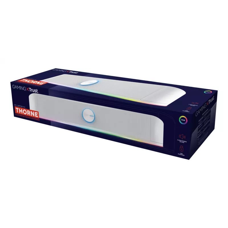Trust RGB apgaismota skaņas josla GXT 619W Thorne, 2.0 kanāli, 6 W, 12 W, 6 W, 10000 Ω, 4 Ω