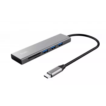 Trust Halyx USB 3.2 Gen 1 (3.1 Gen 1) Type-C 104 Mbit/s alumīnija USB centrmezgls ar karšu lasītāju