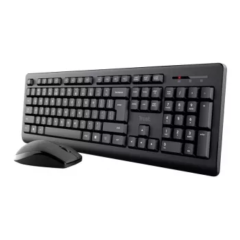 Bezvadu tastatūras un peles komplekts TRUST Primo — pilna izmēra QWERTY US English tastatūra, RF USB-A uztvērējs, 1200 DPI optiskā pele, melns
