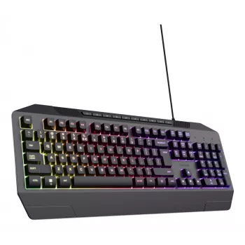 Vadu spēļu tastatūra TRUST GXT 836 Evocx USB QWERTY ASV izkārtojums, RGB fona apgaismojums, plaukstas balsts, 114 taustiņi, 110% izmērs