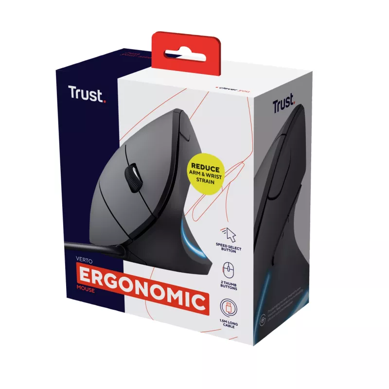 Trust Verto vertikālā pele Office labai rokai USB Type-A optiskā 1600 DPI