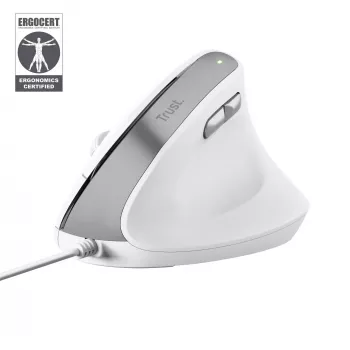 Trust Bayo II vertikālā pele, optiskā, 2400 DPI, USB-A, 6 pogas, balta