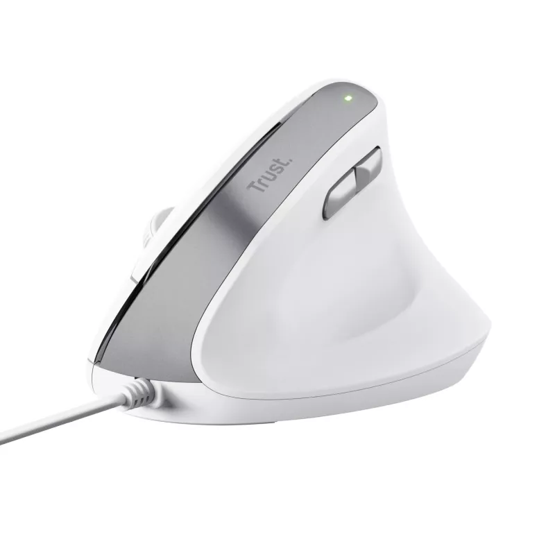 Trust Bayo II vertikālā pele, optiskā, 2400 DPI, USB-A, 6 pogas, balta