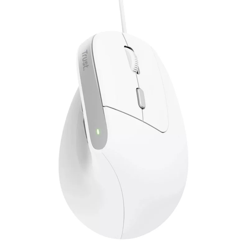 Trust Bayo II vertikālā pele, optiskā, 2400 DPI, USB-A, 6 pogas, balta