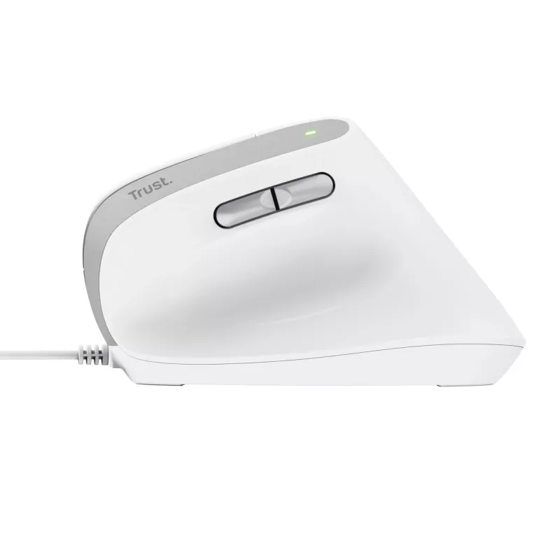Trust Bayo II vertikālā pele, optiskā, 2400 DPI, USB-A, 6 pogas, balta