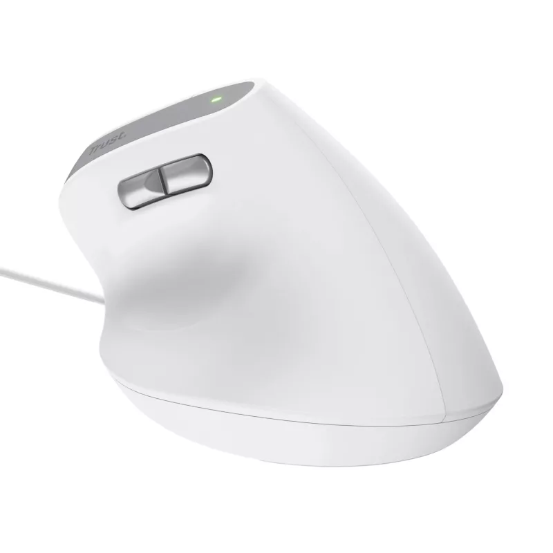 Trust Bayo II vertikālā pele, optiskā, 2400 DPI, USB-A, 6 pogas, balta
