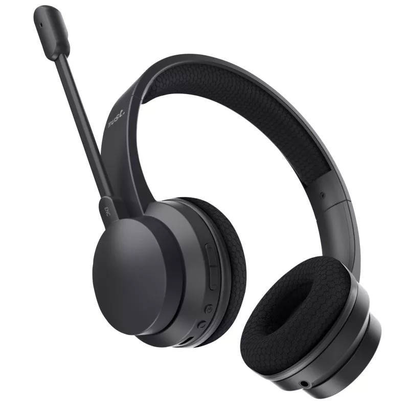 Trust Ayda austiņas ar vadu un bezvadu, Bluetooth, USB-C, melnas