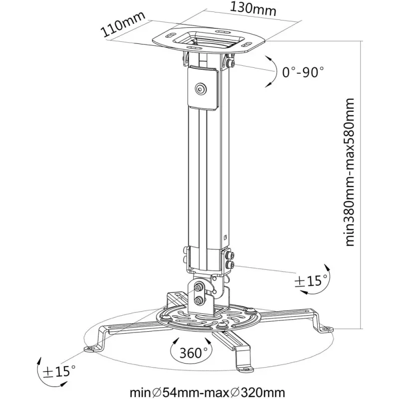 Techly projektora griestu stiprinājums pagarinājums 380-580 mm sudrabs ICA-PM 18S