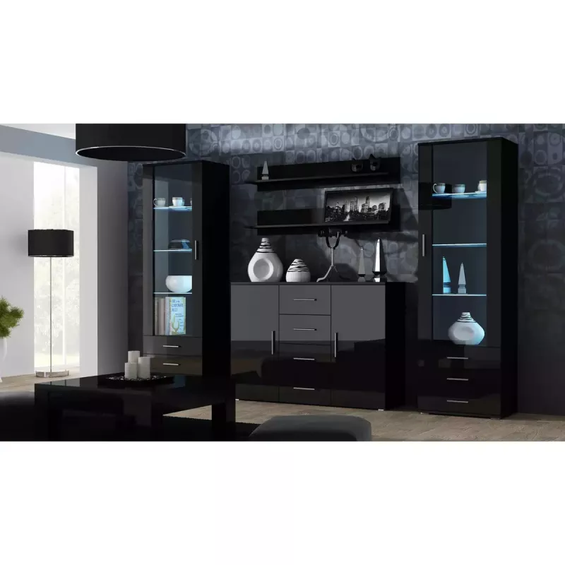 Peldošo plauktu komplekts Cama Meble SOHO 1250×200×200 mm, skaidu plātne, melns matēts (divi plaukti)