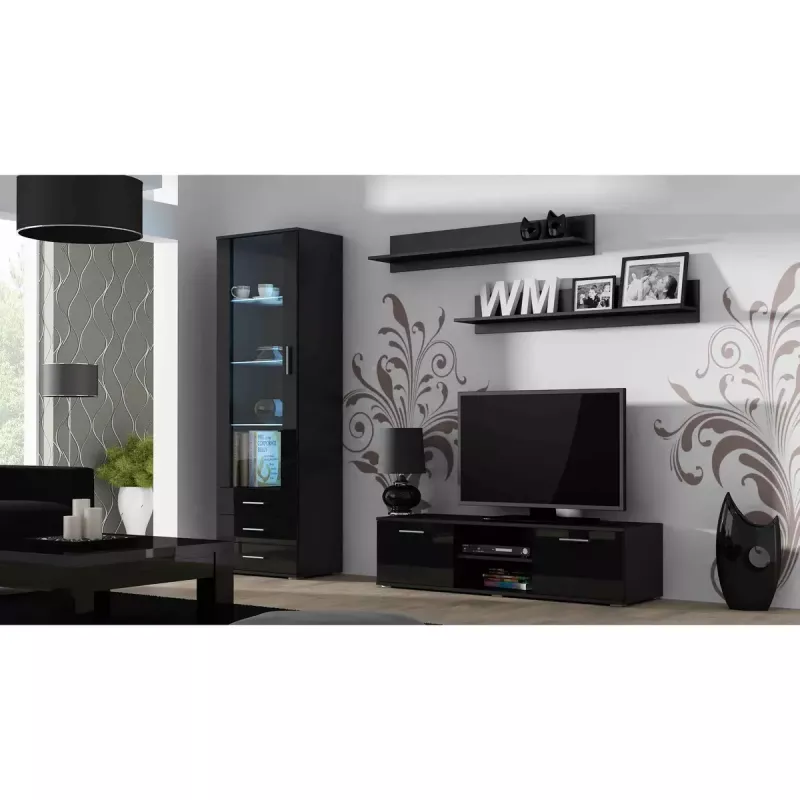 Peldošo plauktu komplekts Cama Meble SOHO 1250×200×200 mm, skaidu plātne, melns matēts (divi plaukti)