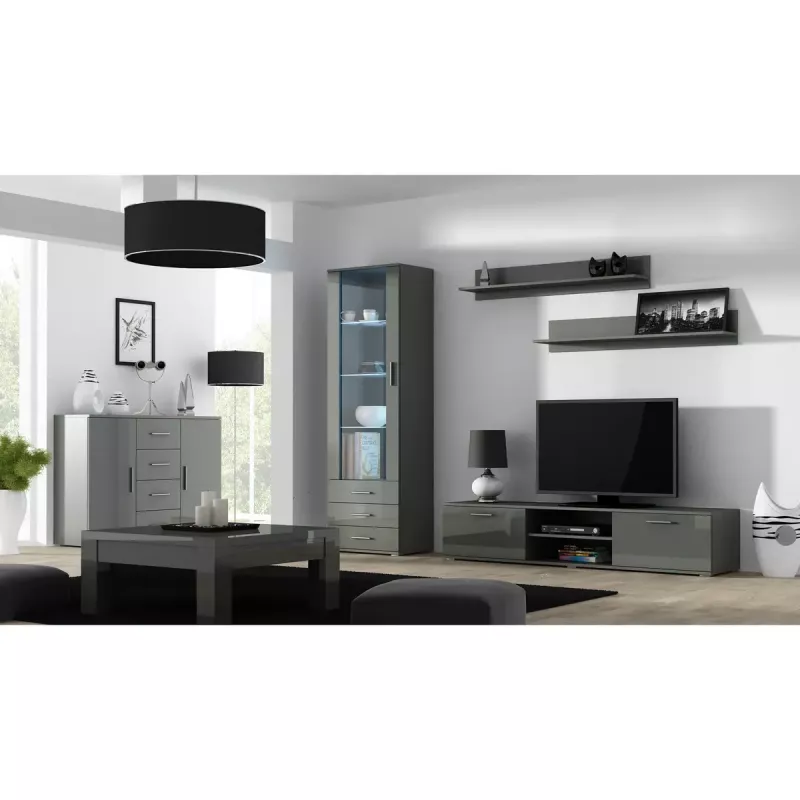 Peldošo plauktu komplekts Cama Meble SOHO, 2 plaukti, 1250×200×200 mm, skaidu plātne, pelēks matēts