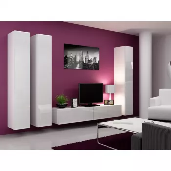 Pie sienas montējams skapis cama meble VIGO 180 — 1800×400×300 mm, balts/balts spīdums