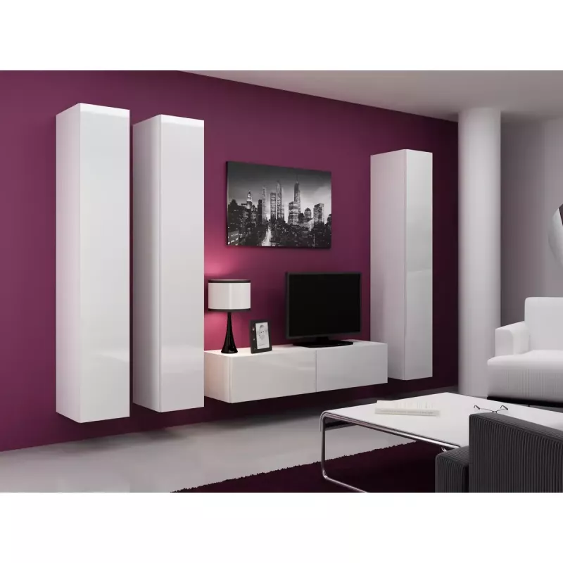 Pie sienas montējams skapis cama meble VIGO 180 — 1800×400×300 mm, balts/balts spīdums