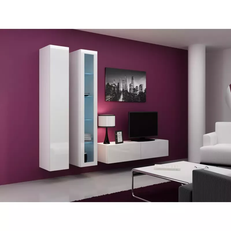 Pie sienas montējams skapis cama meble VIGO 180 — 1800×400×300 mm, balts/balts spīdums