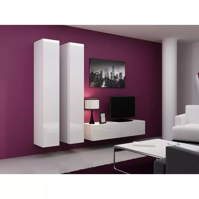 Pie sienas montējams skapis cama meble VIGO 180 — 1800×400×300 mm, balts/balts spīdums