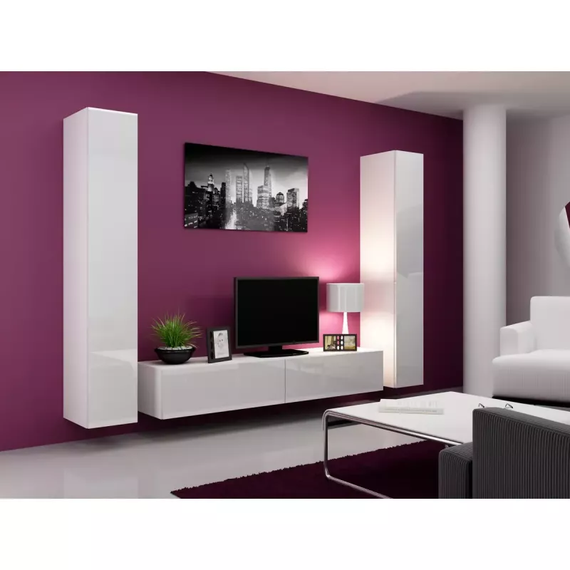 Pie sienas montējams skapis cama meble VIGO 180 — 1800×400×300 mm, balts/balts spīdums