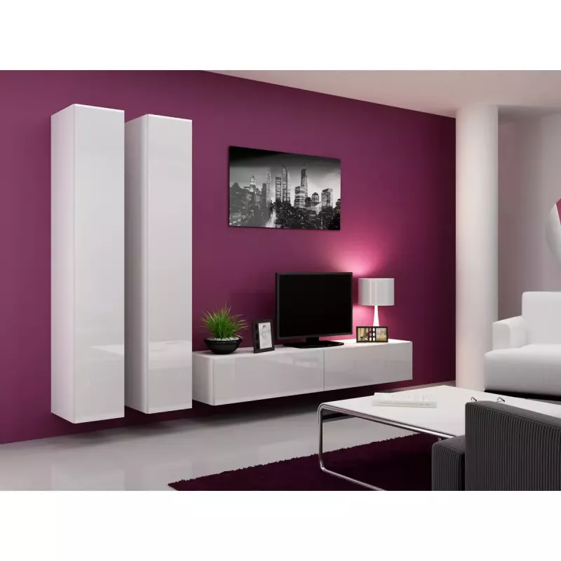 Pie sienas montējams skapis cama meble VIGO 180 — 1800×400×300 mm, balts/balts spīdums