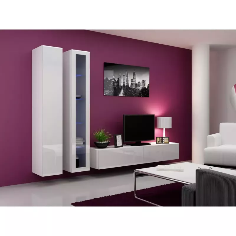 Pie sienas montējams skapis cama meble VIGO 180 — 1800×400×300 mm, balts/balts spīdums
