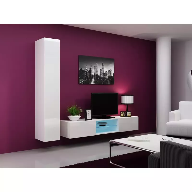 Pie sienas montējams skapis cama meble VIGO 180 — 1800×400×300 mm, balts/balts spīdums