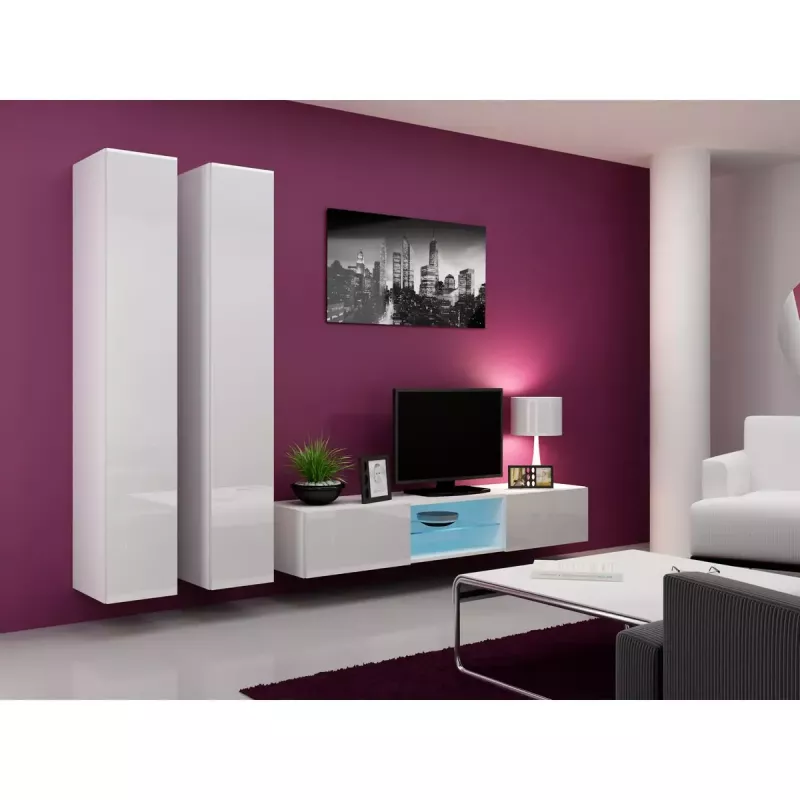 Pie sienas montējams skapis cama meble VIGO 180 — 1800×400×300 mm, balts/balts spīdums