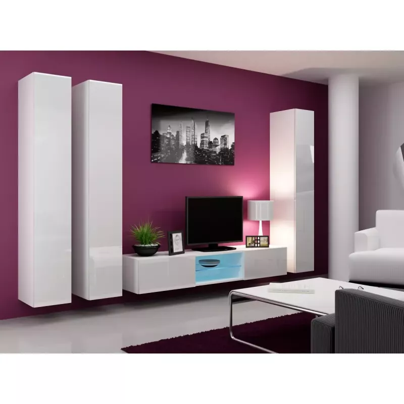 Pie sienas montējams skapis cama meble VIGO 180 — 1800×400×300 mm, balts/balts spīdums