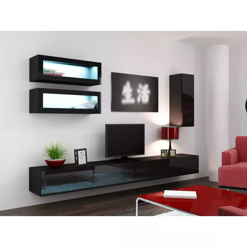 Pie sienas montējams skapis VIGO 90, 900×350×320 mm, melns/melns spīdums