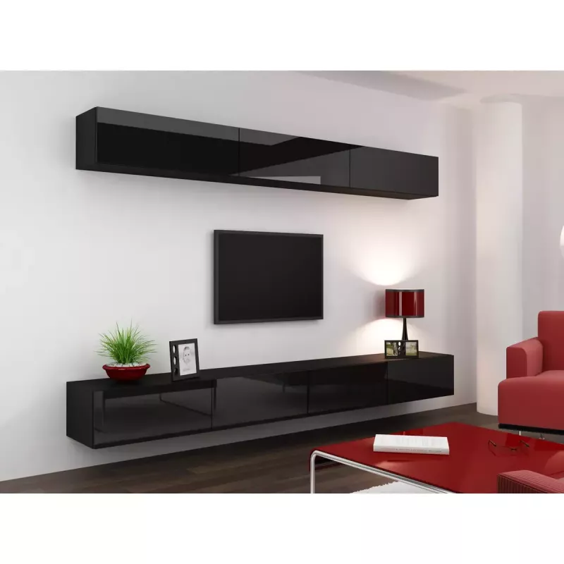 Pie sienas montējams skapis VIGO 90, 900×350×320 mm, melns/melns spīdums