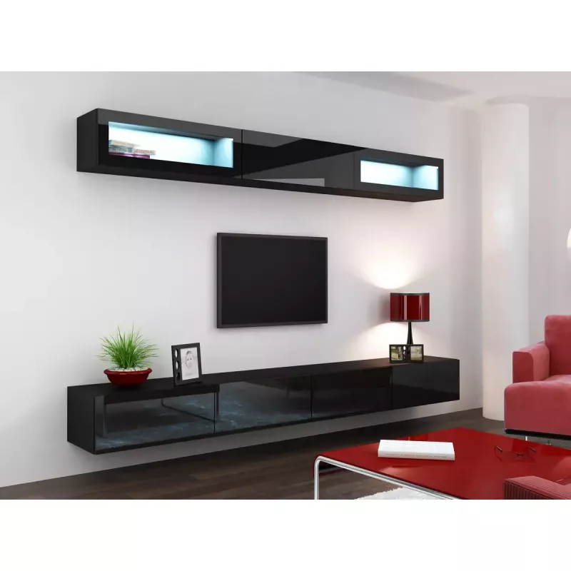 Pie sienas montējams skapis VIGO 90, 900×350×320 mm, melns/melns spīdums