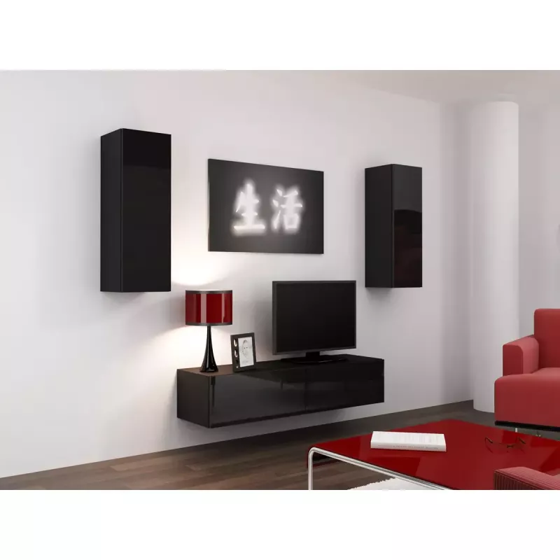 Pie sienas montējams skapis VIGO 90, 900×350×320 mm, melns/melns spīdums