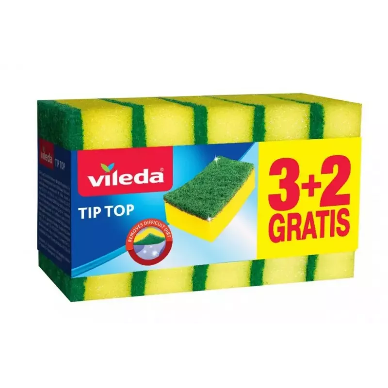 Trauku sūklis VILEDA Tip-Top 5 gab., taisnstūra šķiedras paliktņi 70×90×30 mm, dzeltens