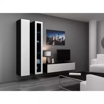 Piekarināms TV statīvs cama meble VIGO 140 — 1400×400×300 mm, skaidu plātnes virsma, melns/balts spīdums