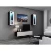 Piekarināms TV statīvs cama meble VIGO 140 — 1400×400×300 mm, skaidu plātnes virsma, melns/balts spīdums