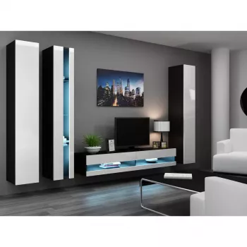 TV statīvs Cama Meble VIGO NEW 30/140/40, 1400×400×300 mm, melna virsma, skaidu plātne, melns rāmis