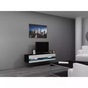 TV statīvs Cama Meble VIGO NEW 30/140/40, 1400×400×300 mm, melna virsma, skaidu plātne, melns rāmis