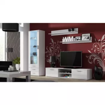 TV statīvs cama meble SOHO 180 — 1800×430×370 mm, balta virsma (skaidu plātne), balts rāmis