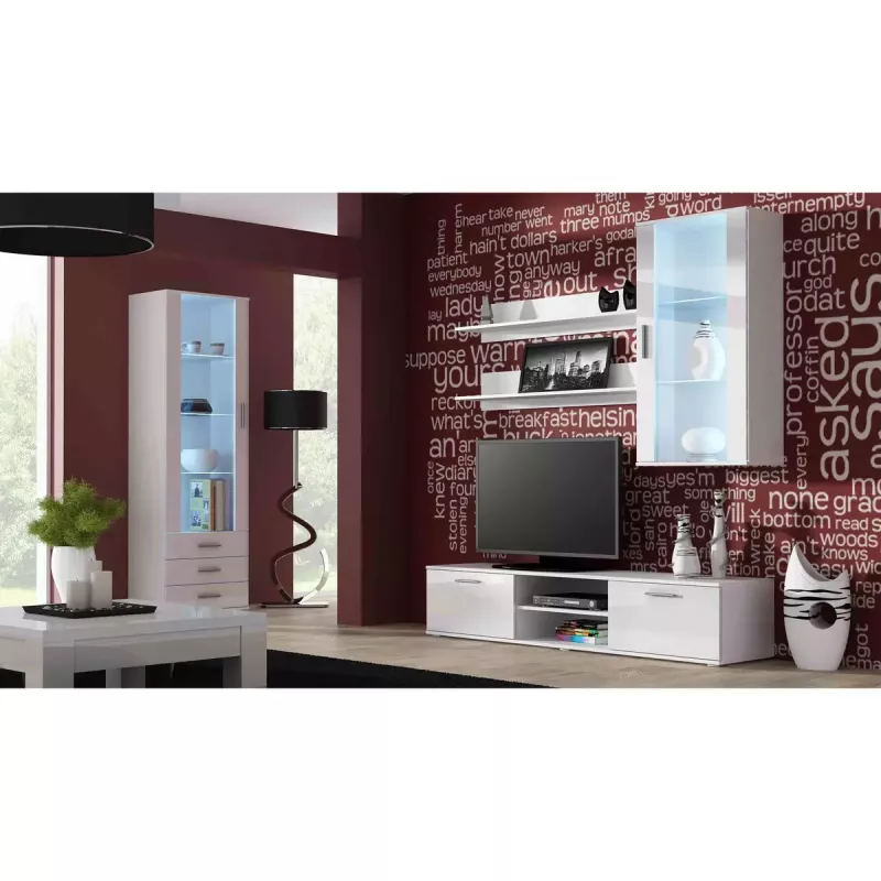TV statīvs cama meble SOHO 180 — 1800×430×370 mm, balta virsma (skaidu plātne), balts rāmis